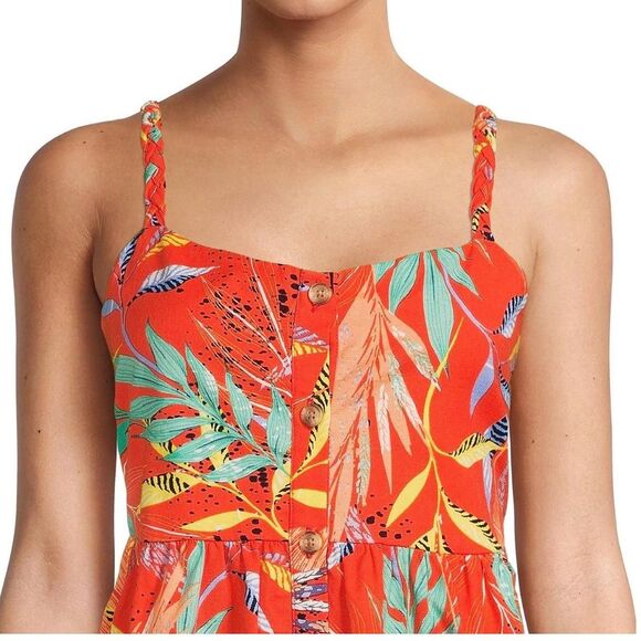 Orange Print Dress Beach Lunch Lounge Cotton Linen Rayon XL - Picture 3 of 8